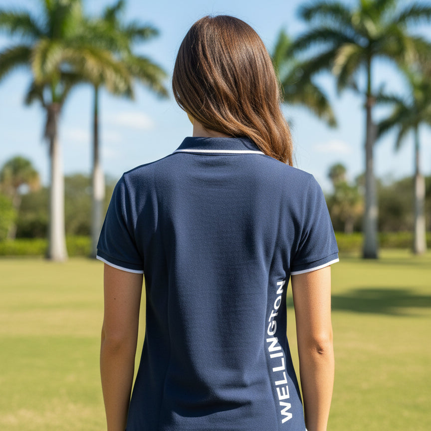 rolex series equestrian ladies navy polo back