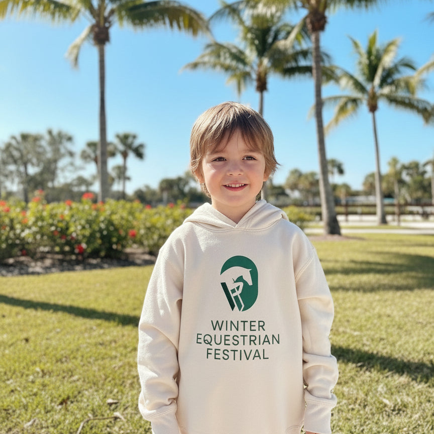 winter equestrian festival kids hoodie star white